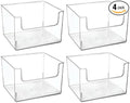 mDesign Modern Plastic Open Front Dip Storage Organizer Bin Basket for Household Organization - Shelves, Cubby, Cabinet, and Closet Organizing Decor - Ligne Collection - 4 Pack - Clear
