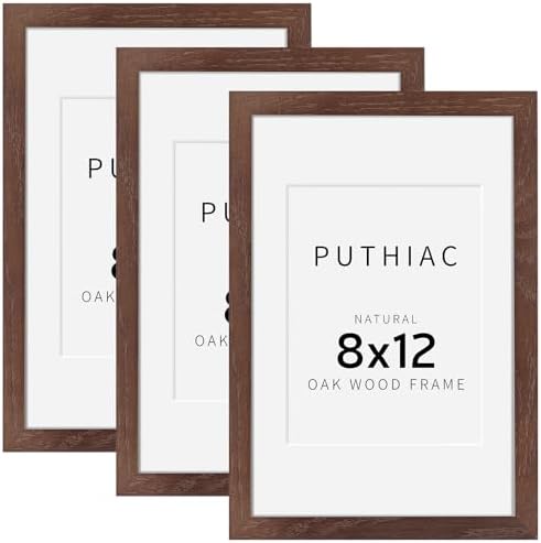 puthiac 8x12 Solid Oak Wood Picture Frames, Walnut, 3 Pack