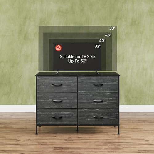 WLIVE Dresser for Bedroom with 6 Drawers, Charcoal Black Wood Grain Print