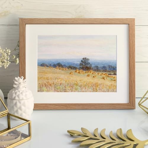 8.5x11 Picture Frame, Solid Oak Wood 8.5 by 11 Frame with Mat 6x8