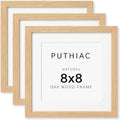 puthiac 8x8 Solid Oak Wood Picture Frames, Natural Oak, 3 Pack