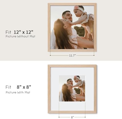 puthiac 12x12 Solid Oak Wood Picture Frame, Natural Oak, 1 Pack