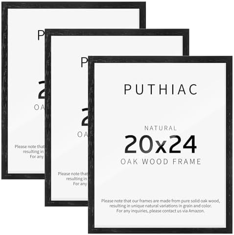 puthiac 20x24 Solid Oak Wood Picture Frames, Black, 3 Pack