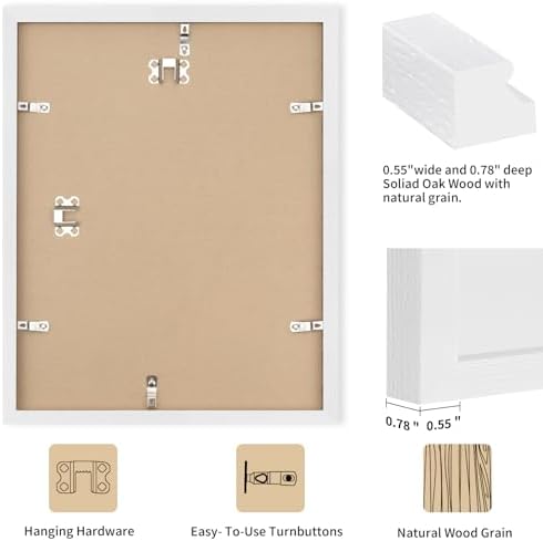 puthiac 11x14 Solid Oak Wood Picture Frames, White, 3 Pack