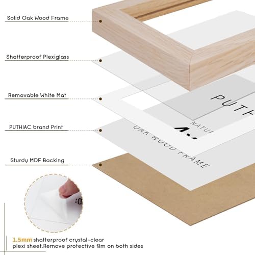 puthiac 4x6 Solid Oak Wood Picture Frame with 3x5 Mat, Natural Oak, 1 Pack