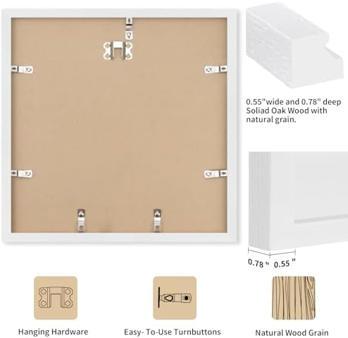 puthiac 20x20 Solid Oak Wood Picture Frame, White, 1 Pack