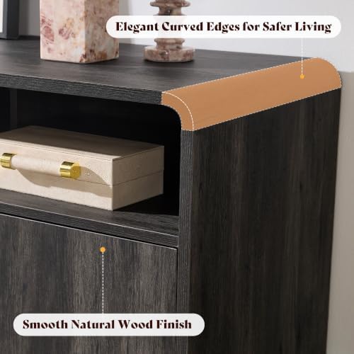 AMERLIFE 70" Modern Curved TV Stand with Storage for TVs Up to 80"
