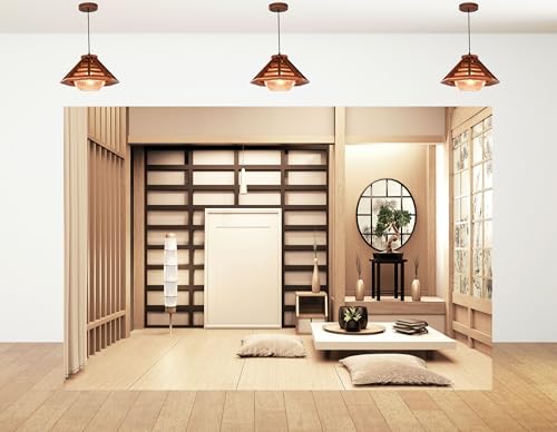 9x9ft Japanese Style Empty Room Backdrop Blank Frame Bonsai Display Photography Background for Studio Shoot and Traditional Home Decorations Tapestry Photo Booth Props - size: 9x9ft
