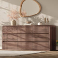 Modern 63" Wide 9 Drawers Dresser with Curved Profile Design,Walnut