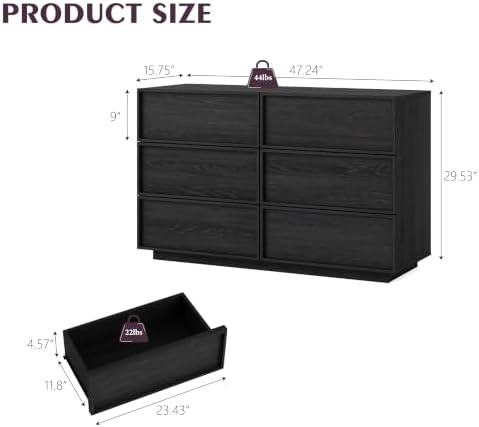 6-Drawer Dresser for Bedroom, 47.2" Wide, Wooden, Black