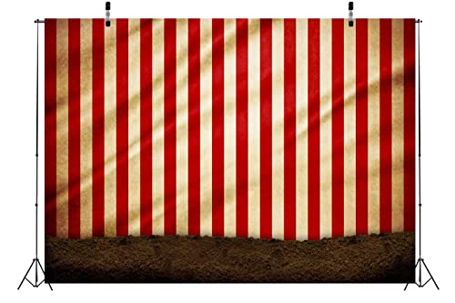 BELECO 15x10ft Fabric Circus Carnival Photography Backdrop Red and White Stripes Circus Tent Backdrop Evil Clowns Circus Carnival Themed Halloween Party Decor Baby Kids Adults Portrait Photo Props - size: 15x10FT