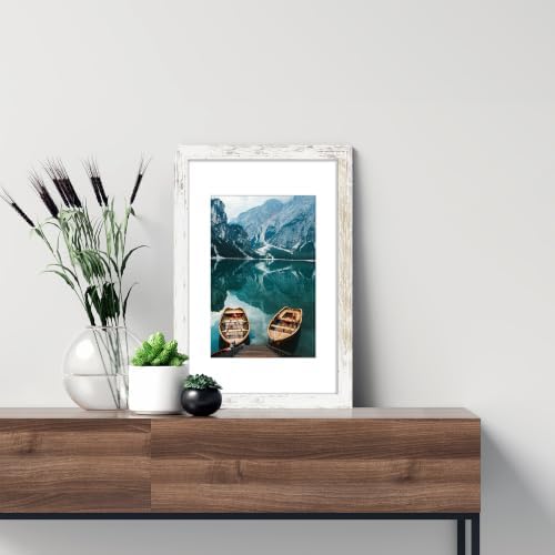Hongkee 11x17 Picture Frame Set of 4, 11x17 Distressed White Wood, Mat 8x12