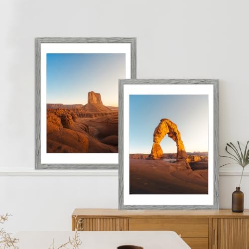 Hongkee 18x24 Frame Set of 4, 18 x 24 Grey Wood Style(Mat 16x20)