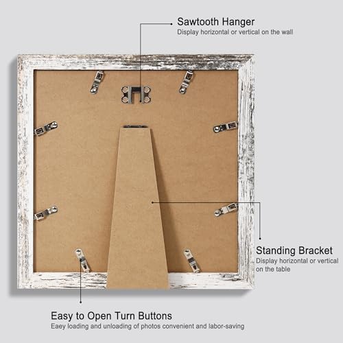 Hongkee 10x10 Picture Frame Set of 4, Made of Glass and Multicolour Wooden Frame, 10 by 10 Photo for Wall or Tabletop - Display Picture 8x8 with Mat or 10x10 Without Mat
