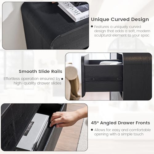 Standifurno Curved Dresser with 6 Drawers, 47" Wide Chest of Drawers with Clothes Storage Organizer, Wood Dresser Closet for Living Room, Hallway (Black)