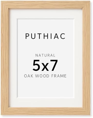 puthiac 5x7 Solid Oak Wood Picture Frame with 4x6 Mat, Natural Oak, 1 Pack