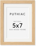 puthiac 5x7 Solid Oak Wood Picture Frame with 4x6 Mat, Natural Oak, 1 Pack