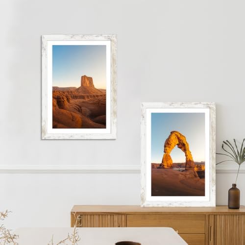 Hongkee 14x20 Frame Set of 4, 14 x 20 Distressed White Wood(Mat 12x18)
