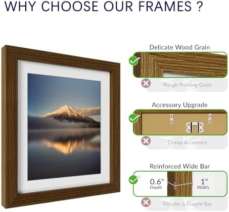 12x12 Poster Frame, Rustic Brown Wood Frame with 10x10 Mat, 3 Pack