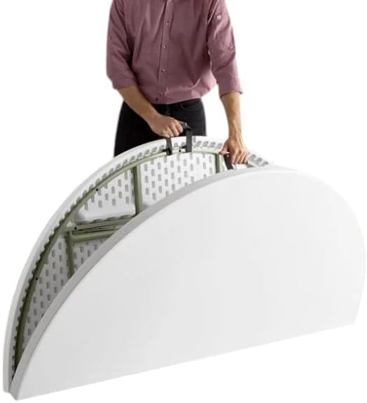 PRO&Family Commercial Round Folding Table, White Top, Powder-Coated Steel Frame, High-Impact Polyethylene Construction, Perfect for Wedding, Party, Shool, Church. (5, 72" Bi-Fold)