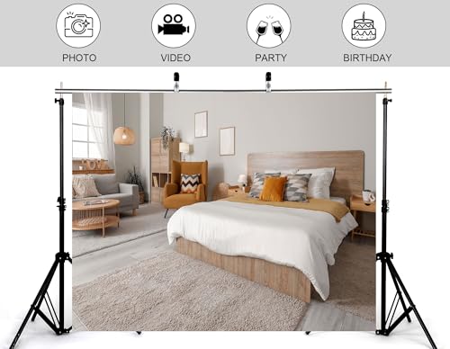 10x8ft Stylish Modern Bedroom Backdrop with Cozy Furniture and Neutral Tones Photography Background Inviting Warm Home Birthday Party Baby Shower Decorations Banner Photo Studio Props - size: 10x8ft