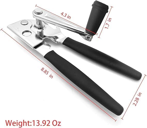 LUFMWCWD Crank Handle Commercial Can Opener - Heavy Duty Manual Can Opener - Ergonomic Cushioned Handle - Stainless Steel Blade - Black