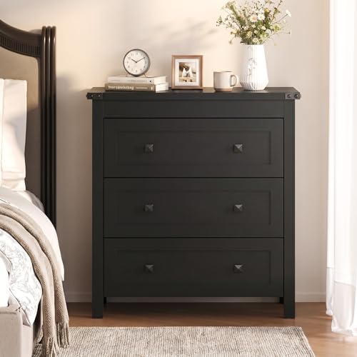 BORNOON 3-Drawer Dresser, Small Wooden Chest of Drawers with Metal Knobs, Water-Resistant Top, Storage Organizer with Anti-Tip Kit for Bedroom, Nursery, Living Room
