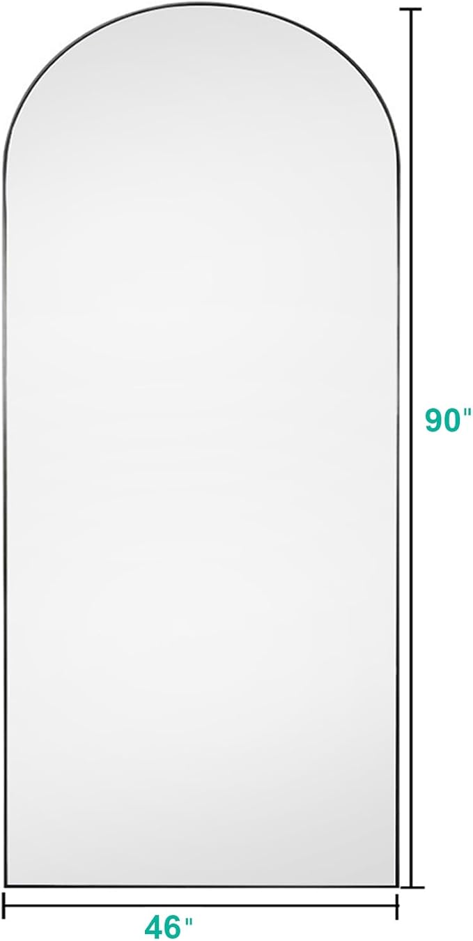 BEVERDY Full Length Mirror, Arched Floor, 46" x 90" Oversized, Freestanding, Full Body Mirror, Arch Full Length, Wall Mounted Mirror for Bedroom, Black