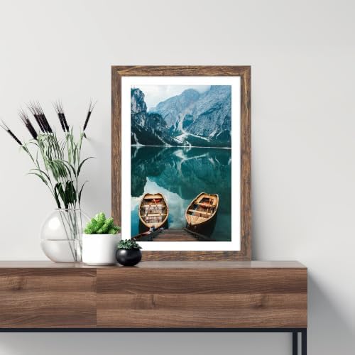 Hongkee 14x22 Picture Frame Set of 4, 14 x 22 Rustic Brown Wood(Mat 12x18)