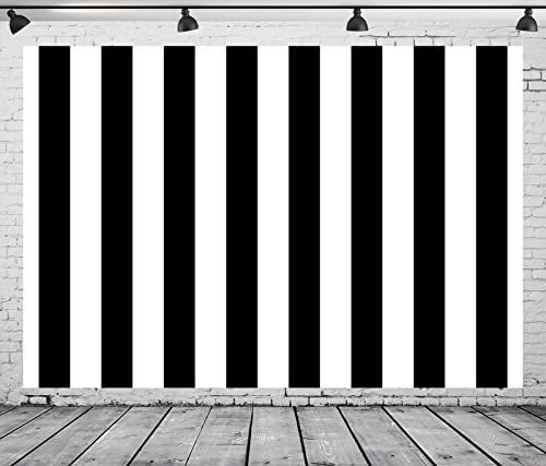 BELECO 7x5ft Fabric Black and White Stripes Backdrop Black White Stripes Baby Shower Birthday Party Decorations Backdrop Striped Theme Cake Table Decor Banner Photo Booth Studio Props - size: 7x5FT