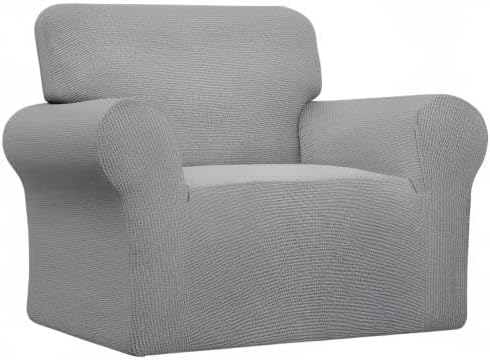 Easy-Going Stretch Chair Sofa Slipcover 1-Piece Couch Sofa Cover Furniture Protector Soft with Elastic Bottom for Kids, Pet. Spandex Jacquard Fabric Small Checks (Chair, Light Gray)