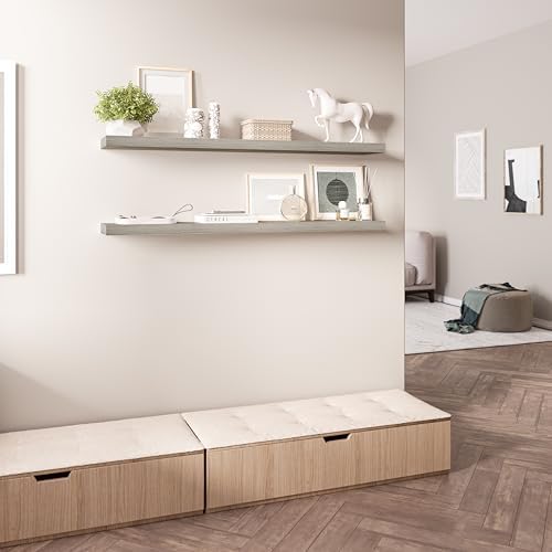 Ballucci Floating Shelves for Wall, 48" Wood Wall Shelf Set of 2, with Invisible Brackets for Bathroom, Living Room, Bedroom, Kitchen, Nursery, 8" Deep, Rustic Gray