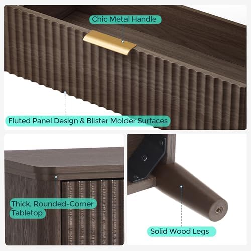 LINSY HOME Fluted Dresser for Bedroom with 8 Drawers, 47" Wide Mid Century Modern Dressers, Tall Boho Chest of Drawer, Large Wood Accent Storage Cabinet for Living Room, Curved Profile Design, Walnut