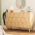 Fluted 6 Drawers Dresser for Bedroom, Wooden Wide Chest of Drawers with Metal Handle, Dresser TV Stand, Closet Storage Organizer for Entryway, Living Room, Hallway (Natural)