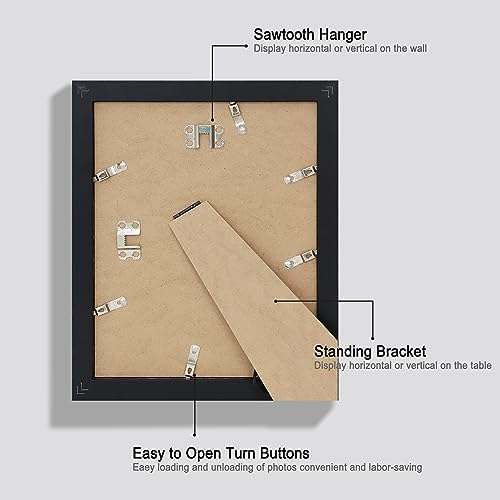 Hongkee 8x10 Picture Frame Set of 4, Made of Real Glass and Black Wooden Frame, 8 by 10 Photo for Wall or Tabletop - Display Picture 5x7 with Mat or 8x10 Without Mat