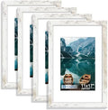 Hongkee 11x17 Picture Frame Set of 4, 11x17 Distressed White Wood, Mat 8x12