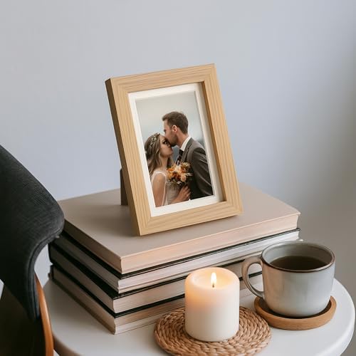puthiac 4x6 Solid Oak Wood Picture Frame with 3x5 Mat, Natural Oak, 1 Pack
