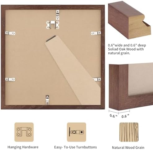 puthiac 8x8 Solid Oak Wood Picture Frames, Walnut, 3 Pack