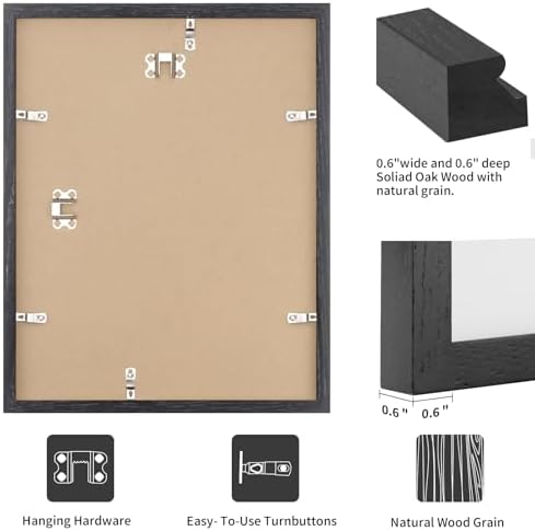 puthiac 10x10 Solid Oak Wood Picture Frames, Black, 3 Pack