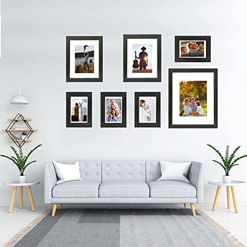 Hongkee 8x10 Picture Frame Set of 4, Made of Real Glass and Rustic Black Wooden Frame, 8 by 10 Photo for Wall or Tabletop - Display Picture 5x7 with Mat or 8x10 Without Mat