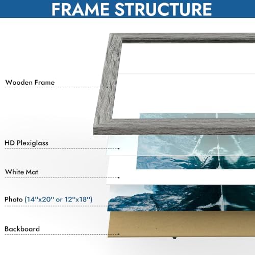 Hongkee 14x20 Frame Set of 4, 14 x 20 Grey Wood Style(Mat 12x18)