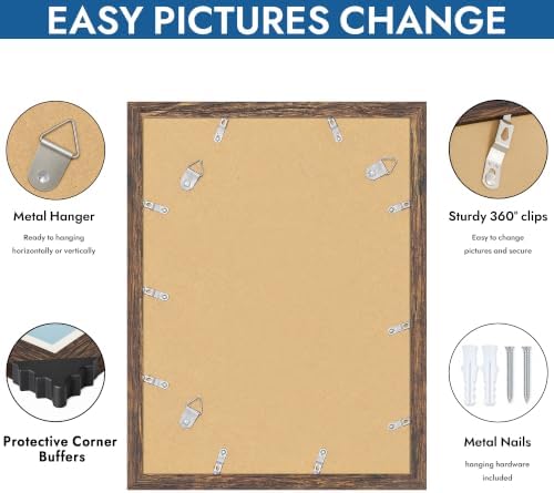 Hongkee 12x16 Picture Frame Set of 4, 12 x 16 Rustic Brown Wood(Mat 11x14)