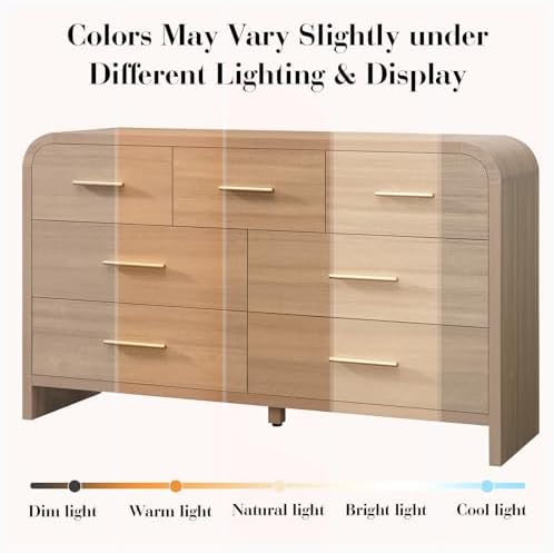 Curved Drawer Dresser for Bedroom with 7 Drawers, 54'' Wide Chest of Drawer