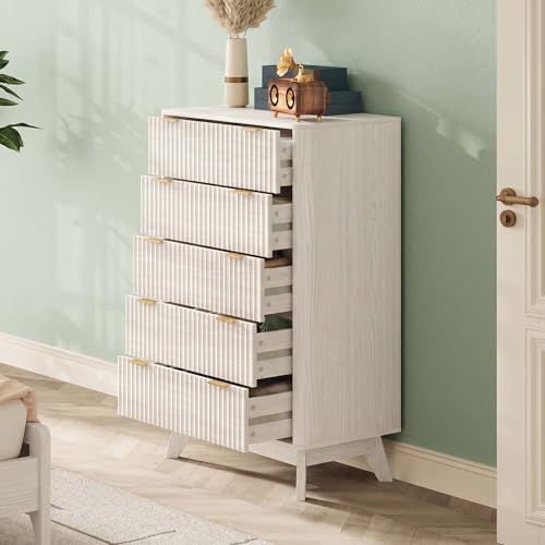 47" Wide Fluted 6 Drawers Dresser for Bedroom,Curved Edge,White