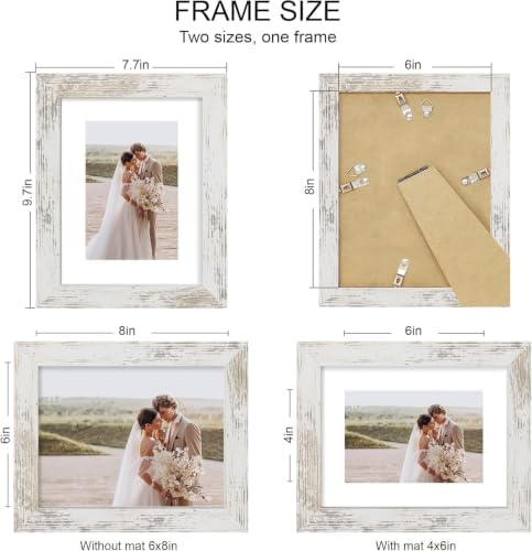 Hongkee 6x8 Picture Frame Set of 4, Made of Real Glass and Multicolour Frame - Display Picture 4x6 with Mat or 6x8 Without Mat, 6 by 8 Photo for Wall or Tabletop