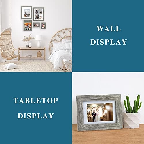 Hongkee 4x6 Picture Frame Set of 4, Made of Real Glass and Grey Wooden Frame, 4 by 6 Photo for Wall or Tabletop - Display Picture 3.5x5 with Mat or 4x6 Without Mat