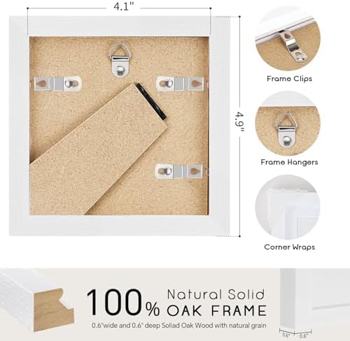 puthiac 4x4 Solid Oak Wood Picture Frames, White, 3 Pack