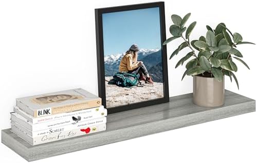 Ballucci Floating Shelf, 36" Wood Wall Shelf with Invisible Brackets for Bathroom, Living Room, Bedroom, Kitchen, Nursery, 8" Deep, Rustic Gray