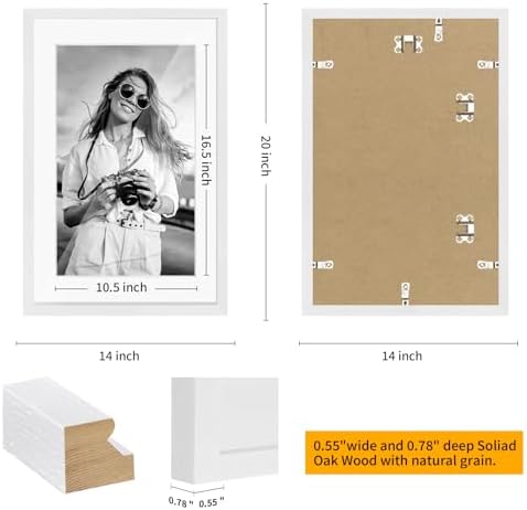 puthiac 13x19 Solid Oak Wood Picture Frames, White, 3 Pack