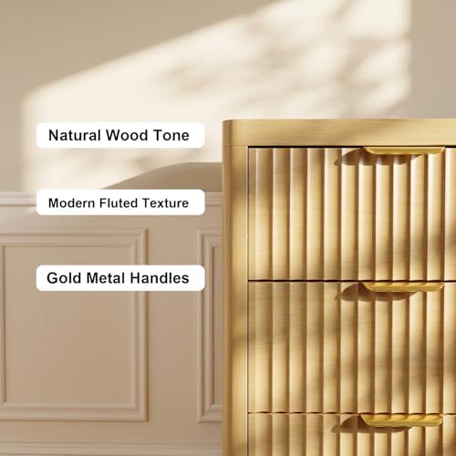Fluted 8 Drawer Dresser for Bedroom, 47" Wide Modern Chest of Drawers with Metal Handle & Storage, Wooden Dresser TV Stand, Closet Clothes Storage Organizer for Living Room, Natural Oak Dresser